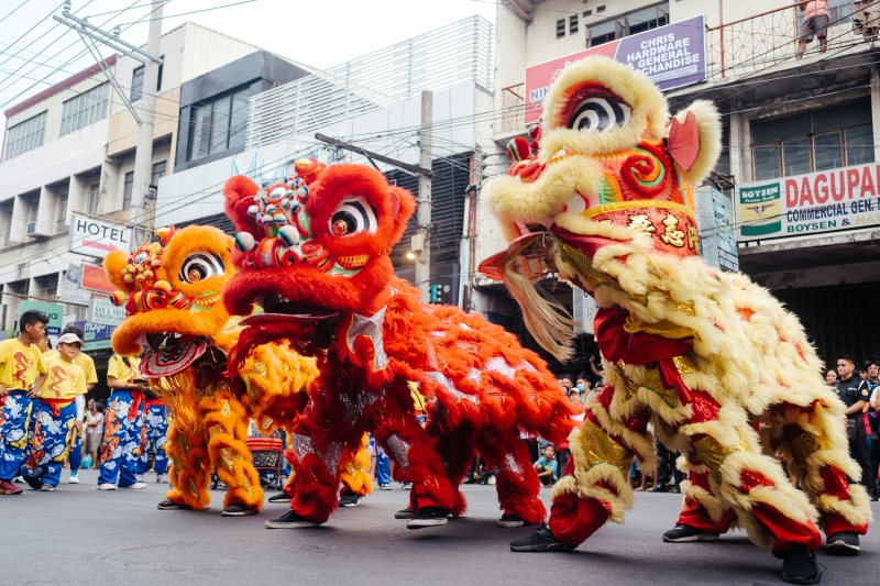 Des dragons qui dansent durant le nouvel an chinois